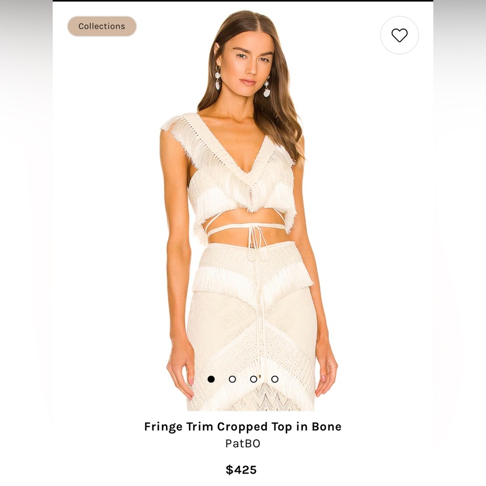 PatBO Fringe Trim Cropped Top in Bone